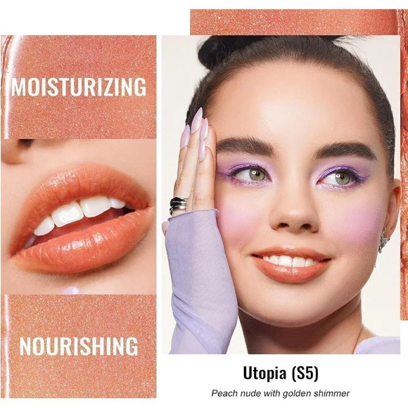 Oulac Peach Nude Moisture Shine Medium Coverage Glossy Finish Lipstick Utopia S5 - Picture 2 of 7